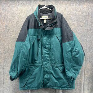 L.L.Bean Ski Jacket Mens XL Green Black Fleece Lined Hooded Vintage Winter Coat